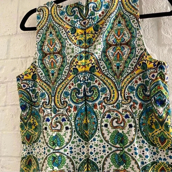 Women’s Size 12 Mini Dress Multicolor Patterned Office Colorful Sleeveless Zip - Picture 6 of 11